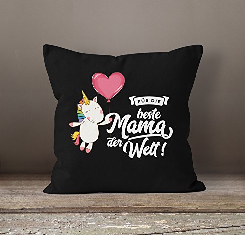 Kissenbezug Einhorn Muttertag Beste Mama der Welt Unicorn Mother`s Day 40×40 Baumwolle MoonWorks® schwarz Pullover - 2