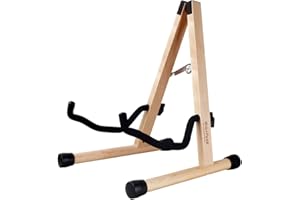 HILERPUNK Gitarrenständer, Akustik-, Klassik-, E-Gitarrenständer, A-Frame Folding Bass Guitar Display Stand (Natural Solid Wood)