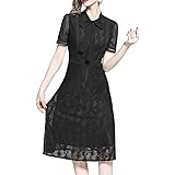 E-girl E00613 Women Lace Midi Casual Dress Standing Collar Short Sleeve Cocktail Dress