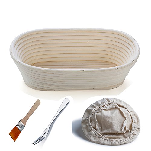 Jingmei Gärkörbchen oval, ø 25 cm x 15 cm, Höhe 8cm, frei Bürste (750g Teig)+ frei Zwischenlage-Abdeckung +frei Brotgabel