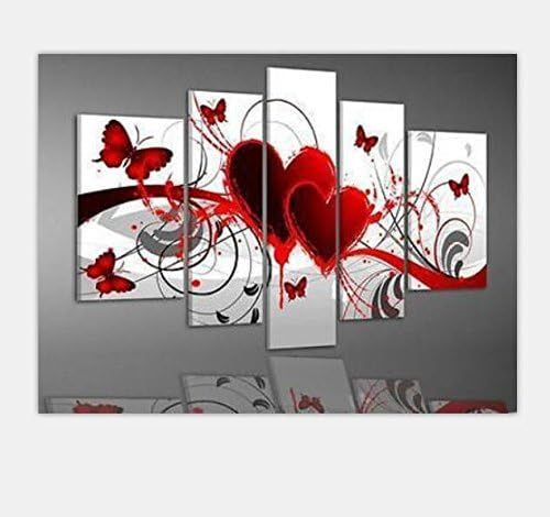 Five-sided Red Heart Simple entrance to the living room like a frameless painting 30cm * 50cm * 2 + 30cm * 70cm * 2 + 30cm * 90cm * 1