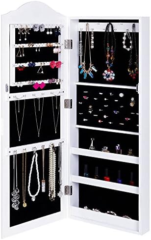 RULOTE RLT03 Multifunctinal Wall Mounted &amp; Door Hanging Mirror Jewerly Cabinet With LED Light (White) 96CM x 35CM x 32CM
