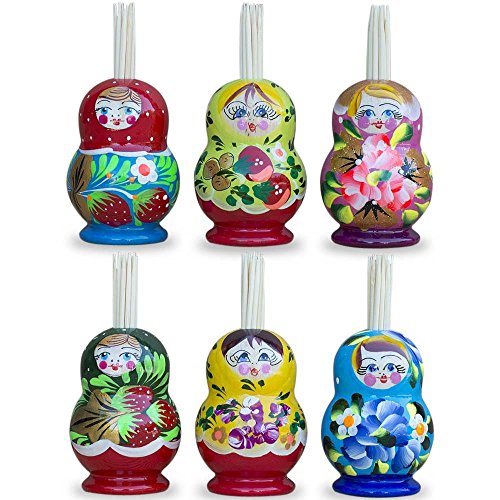 2.5" Set of 3 Matryoshka Russian Nesting Dolls Wooden Toothpicks Holders in Assortment