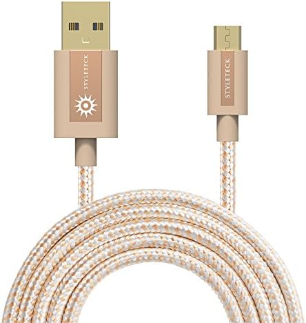 STYLETECK Micro USB Cable 2M, High Speed 2.0 Nylon Braided Android Charger Cord, Fast Charge Data Sync Lead Compatible with Samsung Galaxy S7/ S6 Edge, LG, OnePlus, Nexus, PS4, Xbox and More – Gold