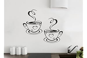 WALL4STICKERS Vinilo cocina 2 tazas café amor Decoración del Pub del restaurante del arte de la etiqueta del vinilo de la etiqueta engomada del té de la pared de la cocina del amor del café de 2 tazas
