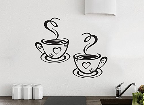 2 Coffee Cups Kitchen Wall Tea Sticker Vinyl Decal Art Restaurant Pub Decor Love by Wall4stickers