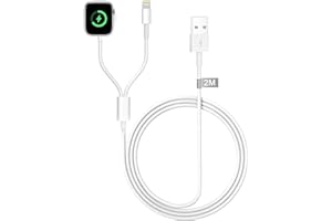 HOSOW 2 en 1 Câble pour Chargeur Apple Watch, Chargeur iPhone et Apple Watch Cable Apple Watch USB C 2M Chargeur Watch pour Apple Watch Series 9 8 7 6 5 4 3 2 SE Ultra, iPhone 14 13 12 11 Pro Max/Mini/XS/8