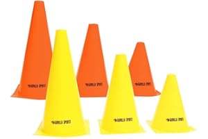 ‎GORILLA SPORTS GORILLA SPORTS® Markierungskegel - 10 Stück Pylonen, 17 cm/23 cm/30 cm, Kunststoff, Gelb/Orange - Hütchen Set, Markierkegel, Verkehrshütchen, Markierungshütchen, Leitkegel, Trainingshilfen für Fußball