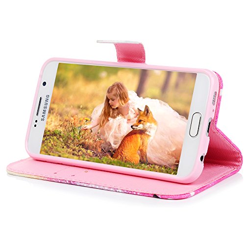 Lanveni S6 Hülle, Handyhülle für Flip Case Cover PU Lederhülle Schutzhülle Magnetverschluss Ledertasche mit Stander Function Brieftasche Card Slot Handy Tasche mit Licht-Punkt Cover Design für Samsung Galaxy S6 + 1 x Stylus Stift + 1 x Staubdichte Stecker - 8