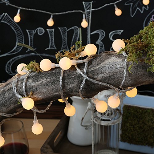 Uping® Led Lichterkette 50 Batterienbetriebene Bälle für Party, Garten, Weihnachten, Halloween, Hochzeit, Beleuchtung Deko in Innen und Außenbereich usw. 4,5M warm weß