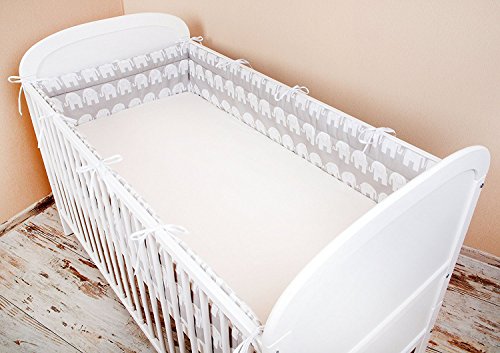 Amilian® Bettumrandung Nest Kopfschutz Nestchen 420x30cm, 360x30cm, 180×30 cm Bettnestchen Baby Kantenschutz Bettausstattung Elefant Grau - 2