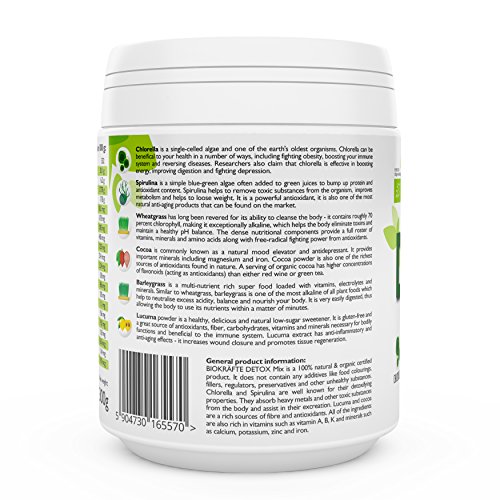 6in1 DETOX SUPERFOOD MIX 300g | Zertifiziert aus biologischem Anbau, Chlorella, Spirulina, Weizengras, Gerstengras, Lucuma & Kakaopulver | Komplett natürliches Detox-Nahrungsergänzungsmittel |Einzigartige Mischung mit 6 Zutaten |KEINE Zusatzstoffe |30 Tage Behandlung | Jetzt nur €0.66 pro Portion | BIOKRÄFTE® - 3