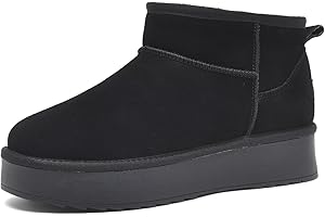 GemChve Bottines Fourrées Femme,Chaussure Hiver Boots Chaude Confortables Antidérapant Botte de Neige Femme Empeigne en Cuir Suédé 36-42 EU