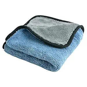 Heavy Microfiber Cloth for Car Cleaning and Detailing, Double Sided, Extra Thick Plush Microfiber Towel Lint-Free, 800 GSM (Size 40cm x 40cm)/Pack of 1, Color: Blue