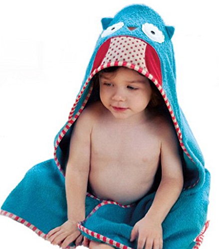 Bigood Baby Cartoon Cotton Animal Hooded Bathrobe Cloak Towel Dark Blue