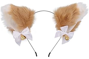 HUVZOR Oreilles de chat en fausse fourrure bandeau fait à la main oreilles de renard à fourrure oreilles de loup moelleux cheveux cerceau femmes Cosplay Costumes Halloween habiller