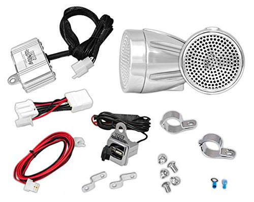 spécification Enceintes pour Moto / Scooter / Vélo / Motoneige PYLE. Amplificateur iPod / MP3 de 300 watts - Système de son stéréo avec deux haut-parleurs étanches, entrée pour iPod / Mp3 et chargeur USB. Se monte sur le guidon.