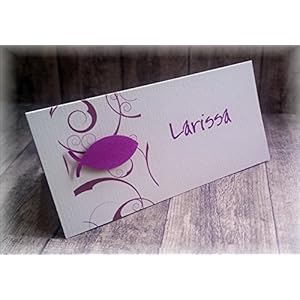 Tischkarte Namenskarte Kommunion Konfirmation Firmung Taufe Fisch brombeer beere dunkel pink