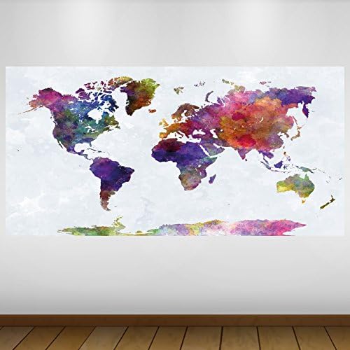 EXTRA LARGE Purple World Map Map Vinyl Wall Art Sticker Poster -140cm x 70cm