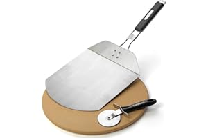 Cuisinart 3 pièces pour grillades de pizzas - Ensemble de pierres à pizza, couteau et pelle pliable - Outil de barbecue robuste (EU Version)
