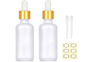 Apstaqeoo 2PCS 50ML Frosted Clear Glass Dropper Bottles - Empty Bottle with Pipette Refillable Sample Bottle Tincture Dropper Bottle Gold Cap for Essential Oil Aromatherapy Perfume Laboratory