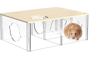 BUCATSTATE Hamster Hideout 3-Chamber, Acrylic Clear Hamster House Multi-Room Hut & Habitats with Window for Syrian Dwarf Hamster, Gerbils, Degus, Rats