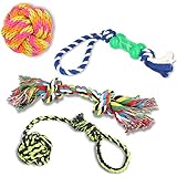 Golden Pets Hundespielzeug 4-teiliges Set | Ideal für kleine bis mittelgroße Hunde und Welpen | Aus natürlichen hochwertigen Baumwollfasern | + Gratis Pflegehandbuch