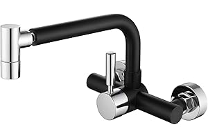 Tondiy Rubinetto Cucina a Muro 2 Opzioni di Installazione e 2 Modalità di Spruzzo D'acqua, Miscelatore a Parete con Ugello Girevole a 360°, Ruotabile di 360°, Aeratore Rimovibile, Acciaio Inox, Nero