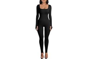 BFACCIA Mujer Manga Larga Fitness Mono Color Sólido Cintura Alta Entrenamiento Ajustado Mono De Yoga Mameluco De Cuerpo Entero Monos De Yoga Acanalados Ropa Diaria Body De Una Pieza Ropa Deportiva