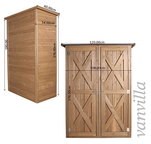 vanvilla Geräteschuppen Holz Flachdach Groß Braun lasiert Gerätehaus Gartenschrank - 4