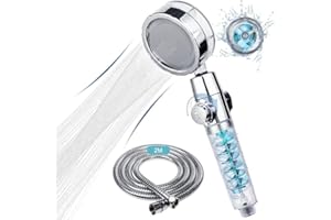 BEIJIE Shower Head and Hose 2M, Universal Shower Heads to Increase High Pressure, Handheld Shower Head with Twin Turbo Fan/Pause Switch/360° Rotating, Water Saving Design Ideal for Home Gym Use (Blue)