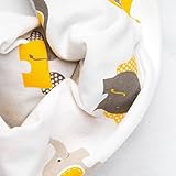 3 Stück – Moltontücher / Spucktücher / Flanelltücher, 70 x 70 cm – Elefanten Senf Grau, Schadstoffgeprüft, kuschelig weich und saugstark, maschinenwaschbar bis 60° C, Öko-Tex Standard 100 - 4