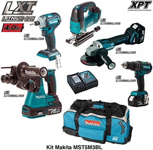 MAKITA Kit MST5M3BL 18V (DHR242 + DTD148 + DGA504 + DHP480 + DJV182 + 3 x 4,0 Ah + DC18RC + Trolley) "Brushless"