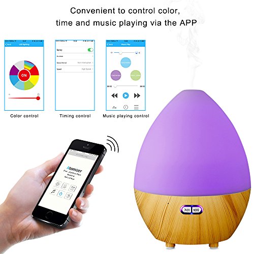 GBlife Essential Oil Diffuser, 450 ML Holz Korn Aromatherapie Cool Mist Luftbefeuchter, Bluetooth 4.1 Ultraschall Luftbefeuchter mit Musik-Player und 7 Farben LED-Leuchten - 7