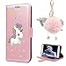 Produktbild Samsung Galaxy S8 Lederhülle, Einhorn Schlüsselanhänger Plüsch, E-Unicorn Samsung Galaxy S8 Hülle Einhorn Leder Case Glitzer Muster Rose Gold Schutzhülle Handyhülle Flip Case Tasche Klapp Hülle mit Kartenfach Silikon Bumper + Keychain Schlüsselring Taschenanhänger Auto Dekoration Ornamente