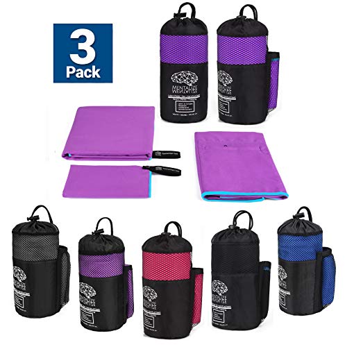Preisvergleich Produktbild MENTALIZE® Fitness Microfaser Handtücher / 3er Mikrofaser Handtuchset / Badehandtuch / XXL Strandtuch / Reißverschluss-Tasche (Orchidee Lila - Turquoise, 3er Set 140x70;100x50 ;40x40cm)