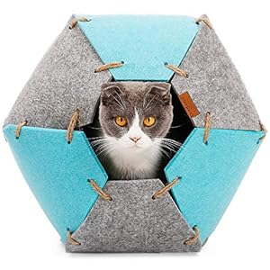 Fieltro Cueva Gato, Plegable Multifuncional Cama Gato Suave Acogedor Cómodo Casa Gato Lavable Casa para Gatos Nido Gato Cama Cueva Gato Cat Kennel Cama Gato Verano Casa Gatos Interior Gris Azul