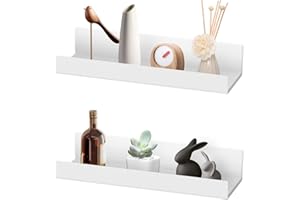 TPTGIAR Regał ścienny bez wiercenia, 27 cm, z tworzywa sztucznego, samoprzylepny, biały, regał ścienny, bez wiercenia, dekoracyjny regał wiszący, do salonu, sypialni, łazienki, kuchni, 2 szt