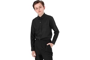 mintgreen Chicos Uniforme Manga Larga Colores Lisos Camisa para Niño,7-14 Años