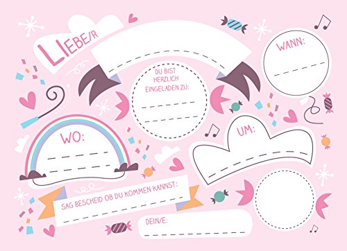 12 schöne Einhorn Einladungskarten zum Kindergeburtstag / Einladung Unicorn Mädchen Geburtstag Kinder Karten Set - 3