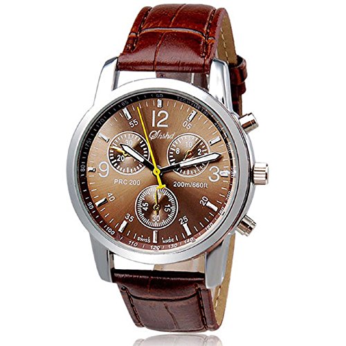 Men's Watches, Xjp Round Watch Case with Stainless Steel Dial Analog Quartz Leather Strap Wriswatches