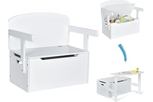 LIFEZEAL 4 in 1 Cassapanca Trasformabile in Legno per Bambini 3-7 Anni, Sedia, Tavolo, Portagiochi, Pedana Alzabimbo, per Cameretta e Asilo Nido, Bianco
