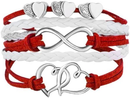 Isajewelry Infinity Open Hearts Braided Leather Bracelets For Women/Girls