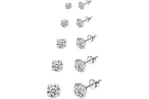 EPOCH WORLD 5 Paare 925 Silber Ohrringe Set Stecker Diamant Mädchen Ohrstecker Herren in 3, 4, 5, 6, 7mm für Damen Männer