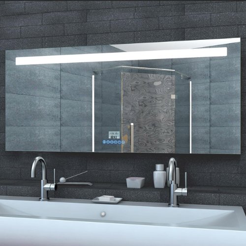 Badezimmerspiegel Wandspiegel Lichtspiegel LED Beleuchtung Uhr Radio MP3 und TOUCH SCHALTER 140 x 60 cm - LMP14060