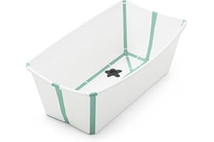 Stokke Flexi Bath, White Aqua - Foldable Baby Bath - Lightweight, Durable & Easy to Store - Convenient to Use at Home or when Travelling - Best for Newborns & Babies