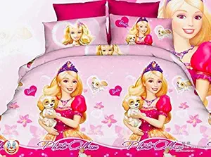 la Decor barbir Design 100% Cotton Double Bed bedsheet with Two Pillow Cover for Kids Room(size-90x100inches)(Color-Pink)