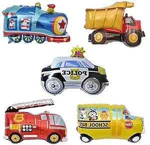 Wah!! Store Vehicle Set of 5 foil Balloon for Vehicle Theme Decoration |Pack of 1