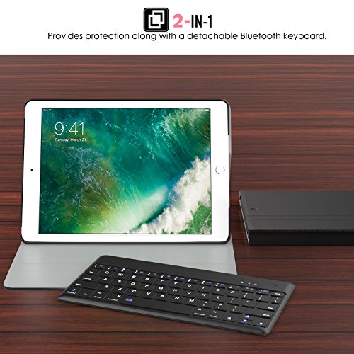 MoKo Neu iPad 9.7 Zoll 2017 Bluetooth Tastatur Hülle – PU Leder Tasche Schutzhülle mit abnehmbarer Wireless Bluetooth Keybord Case QWERTY Layout für Apple New iPad 9.7 Inch 2017 Tablet, Schwarz - 3