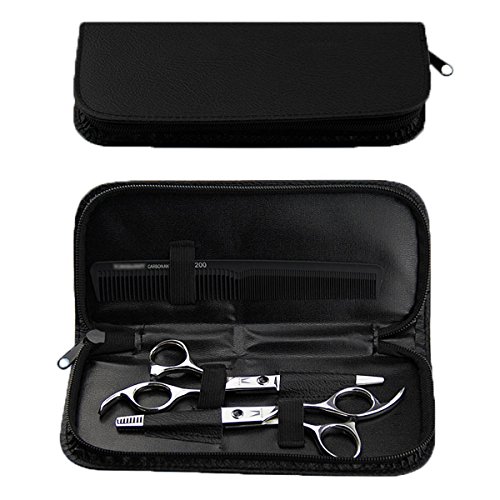 KING DO WAY Leather Barber Shears Hairdressing Haircut Scissors Organizer Zipper Pouch Bag Black